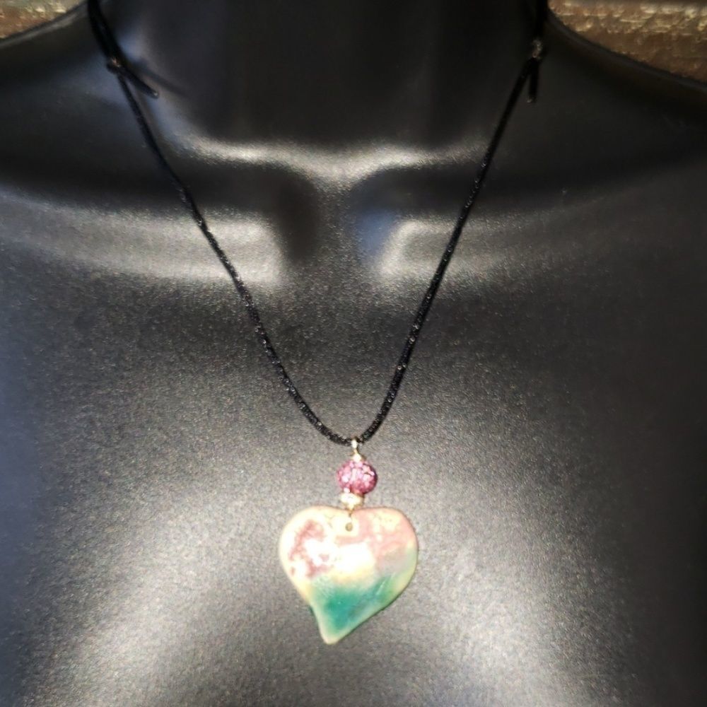 "5/$25"Adjustable clay pendant heart necklace